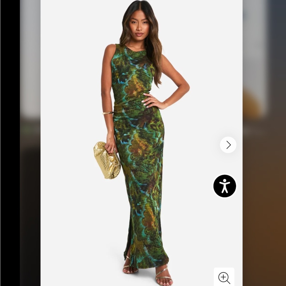 Boohoo Script Print Mesh Racer Neck Maxi Dress - Picture 7 of 7